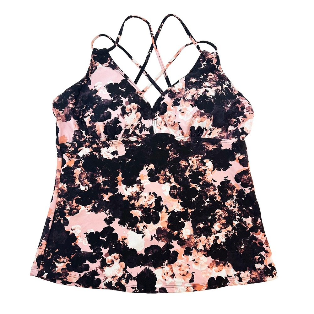 HAIVIDO Strappy‎ Back V-neck Tankini Top NWT • XXL • pink, black • UPF 50